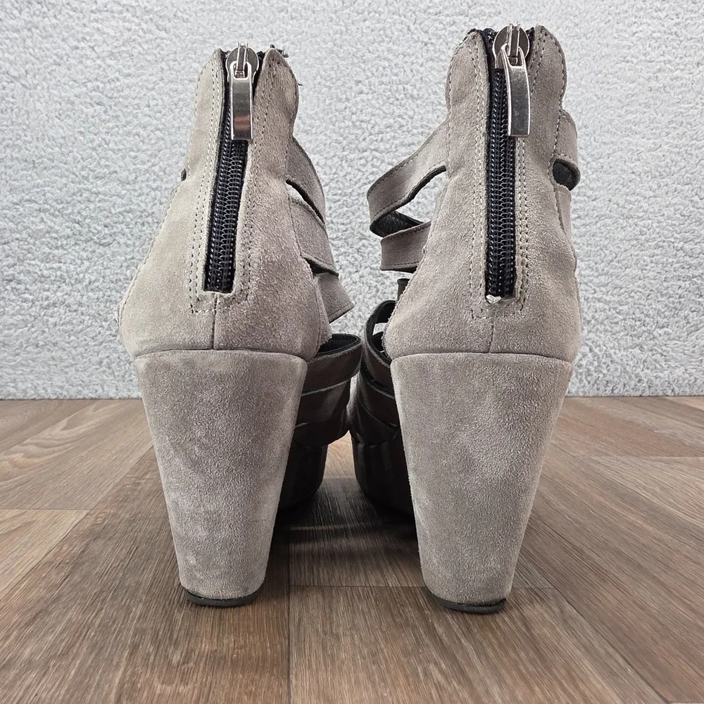 CORDANI Gray Suede Strappy Platform‎ Wedge Heels Sandals Shoes Italy Size 39
